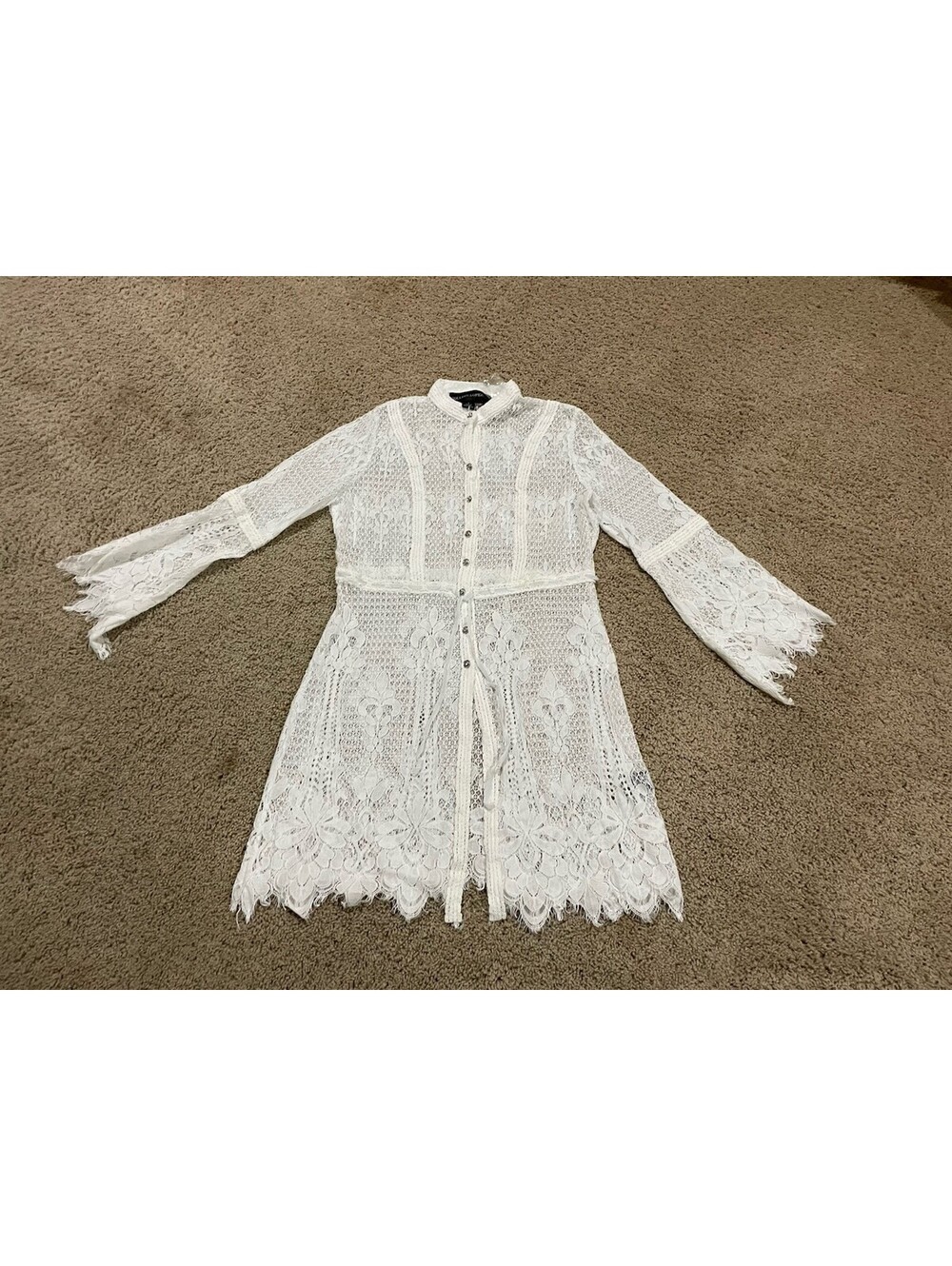 New Colleen Lopez White Lace Top Coverup Duster Size Small